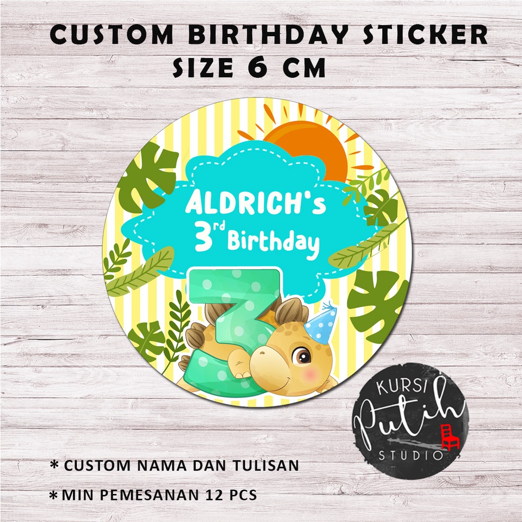 

birthday sticker tema dino size 6 cm