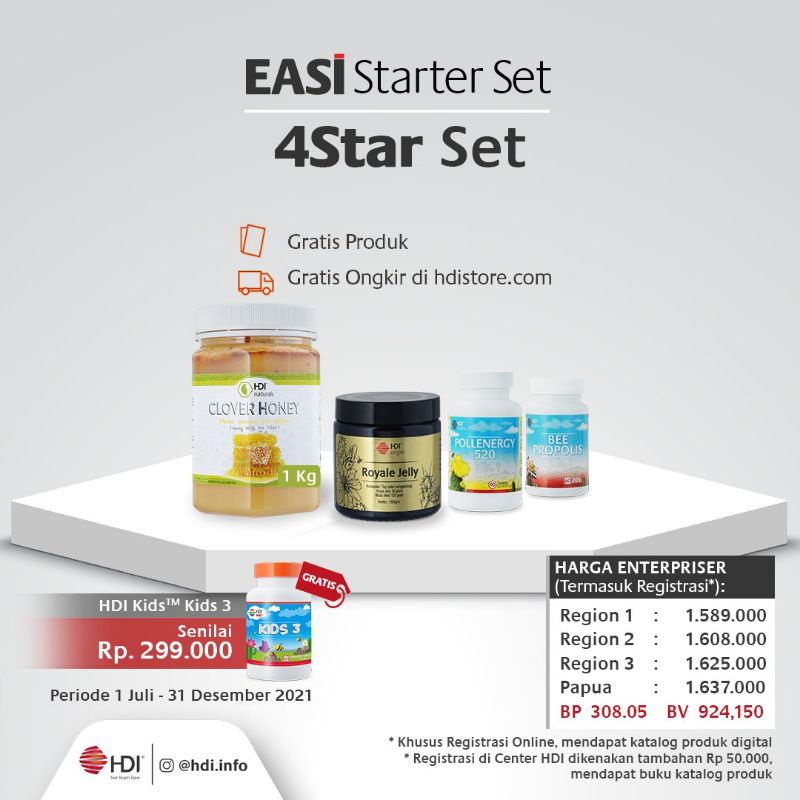 Easy Starter Set 4Star Set HDI, Clover honey1kg, royal jelly,pollenergy,beepropolis,FREE KIDS3