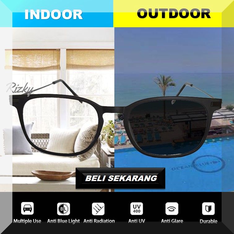 HOT SALE (810RIZKY.ID) Kacamata Photocromic Wanita antiradiasi/anti silau/Kacamata Wanita Fashion