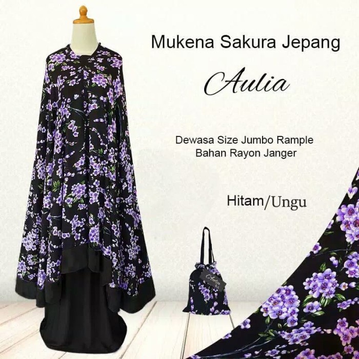 mukena bali motif bunga sakura - Hitam