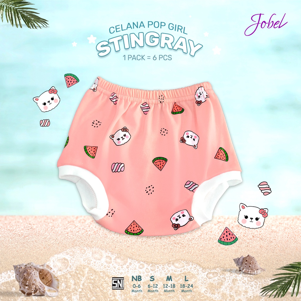 6 PCS Jobel x KAZEL  Celana Pop Girl Stingray / Summer Edition (0 sd 24 bulan) Celana Anak Pop Bayi