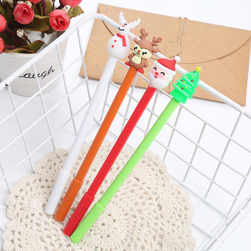 2pcs / Set Pen Gel Hitam Anti Air Desain Natal Untuk Pelajar
