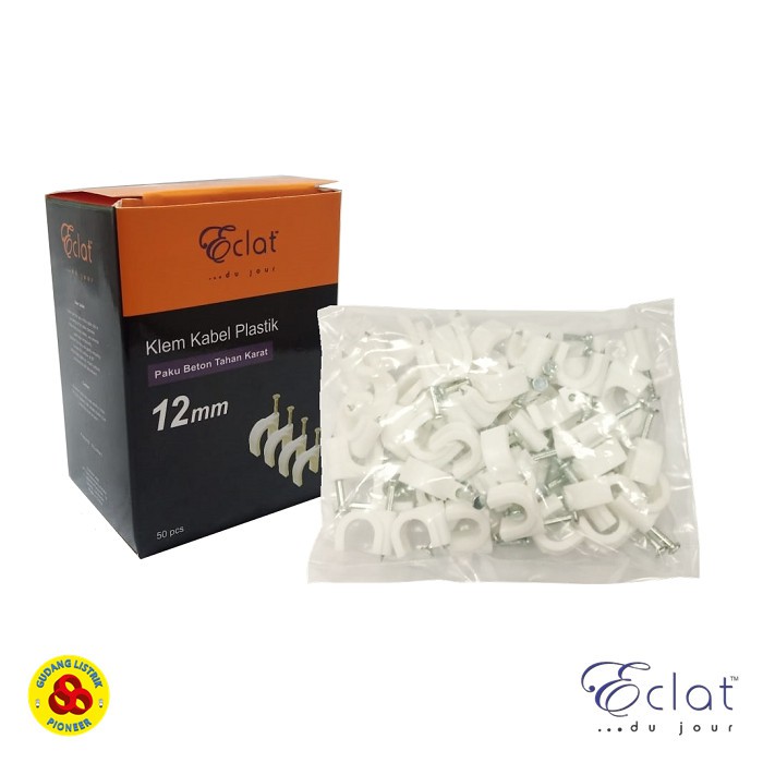 Eclat Klem Kabel 12mm Putih Paku Beton Round Cable Clips No 12