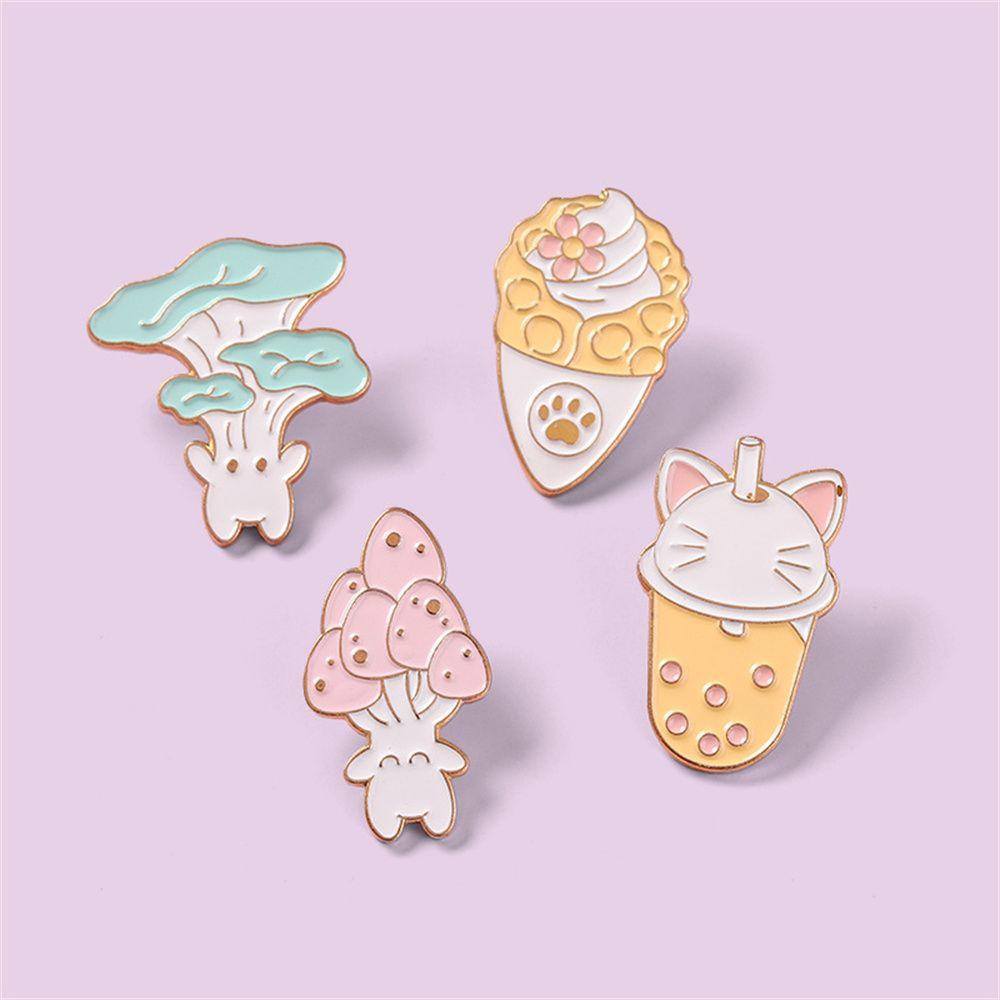 Solighter Enamel Pin Jaket Hadiah Perhiasan Es Krim Teh Kaki Kucing Lencana Makanan