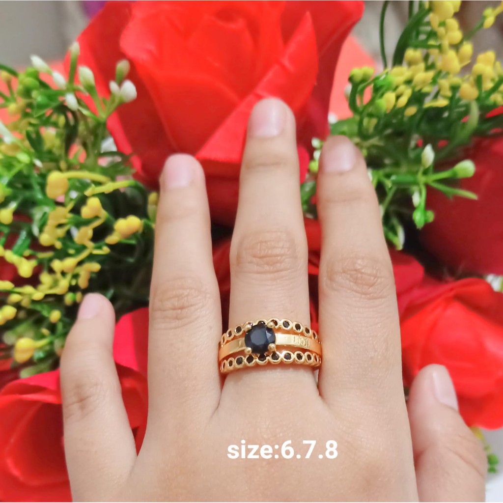 Cincin TITANIUM Dewasa Permata Zircon Gold Perhiasan Wanita (COD)