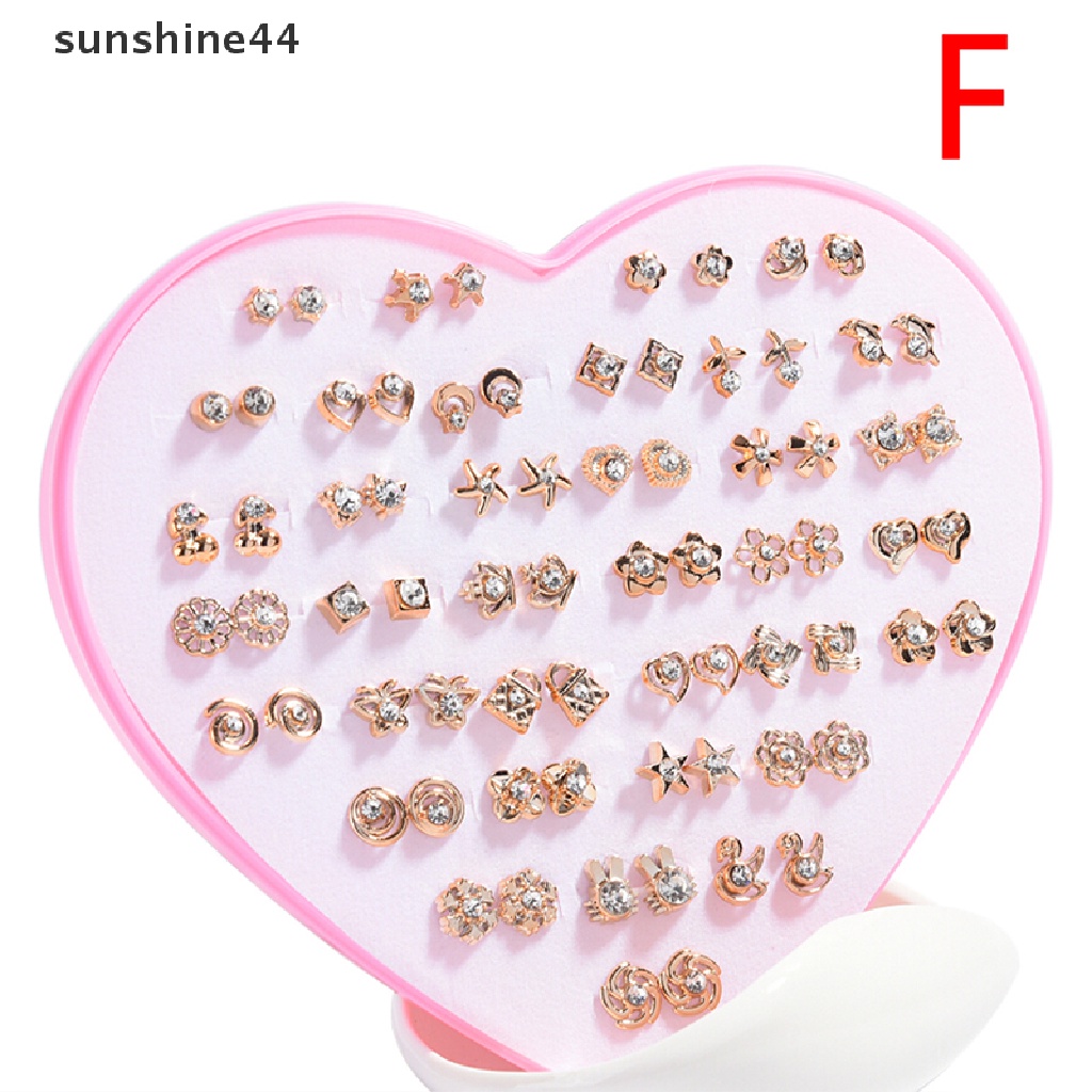 Sunshine 36 Pasang Anting Tusuk Kristal Diamante Bentuk Bunga Untuk Wanita