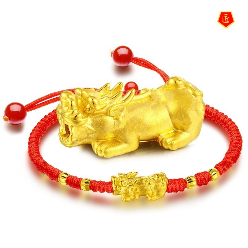 [Ready Stock]Gold Lucky Beast Woven Red Rope Bracelet