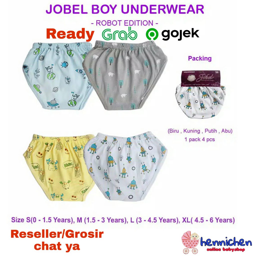 4 Pcs JOBEL UNDERWEAR BOY - BABY ROBOT / SHARK / COCONUT / SPACESHIP EDITION ( ISI 4 PCS )