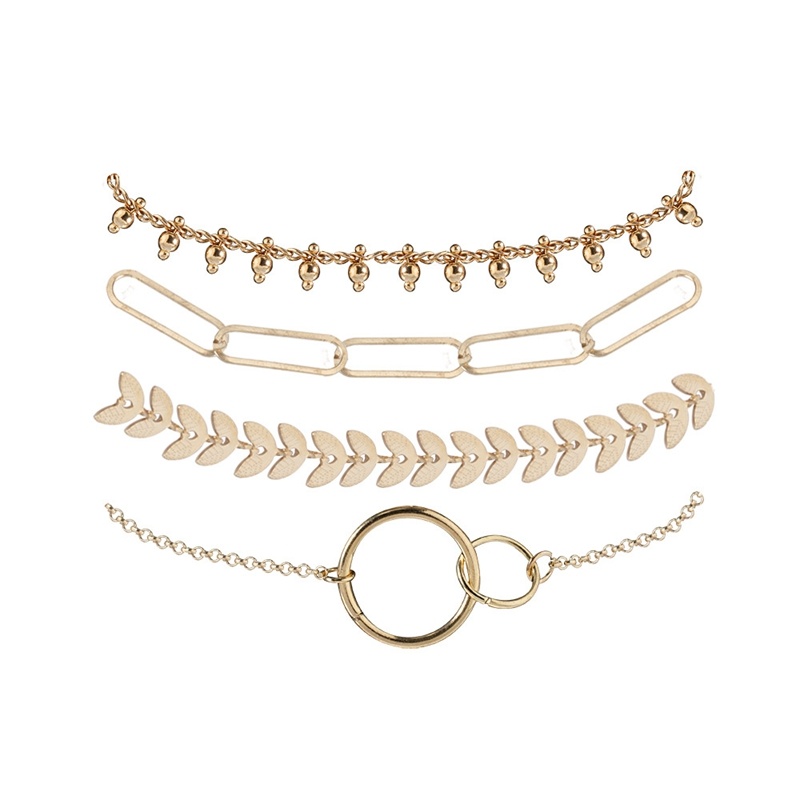 4 PC/1 set Fashion Wanita Gelang Daun Set Perhiasan Aksesoris