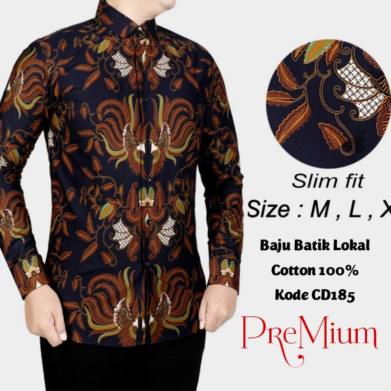Baju Batik Pria Kemeja Batik Slimfit Lengan Panjang Katun Hitam-CD185 navy