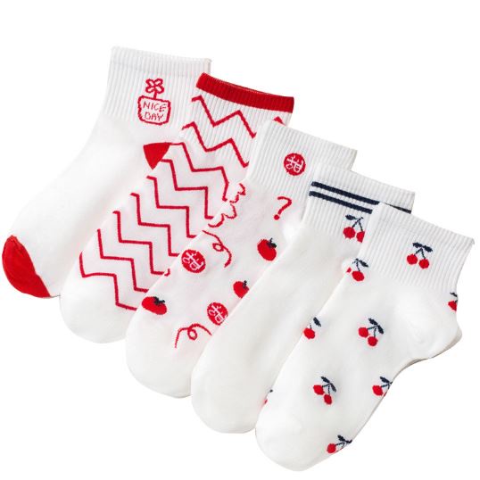 DF KK205 Kaos Kaki Wanita Motif Cherry Merah Kaos Kaki Pendek Socks Fashion Korean