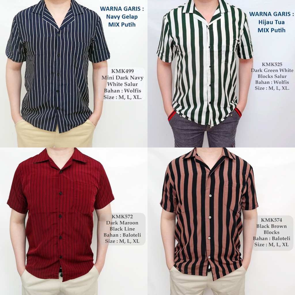 Kemeja Lengan Pendek Cowok / Kemeja Salur Pria G014