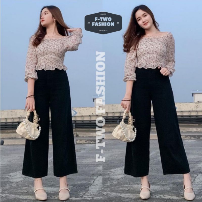Highwaist Kulot Polos Lipat Hitam & Putih || Highwaist Jeans Kulot Polos//Jeans Kulot Polos Terlaris