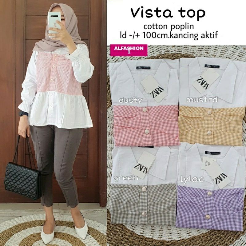 Vista Top, ATASAN/KEMEJA WANITA CANTIK FIT XL LD102 BAHAN KATUN POPLIN IMPORT TERMURAH KEKINIAN OOTD