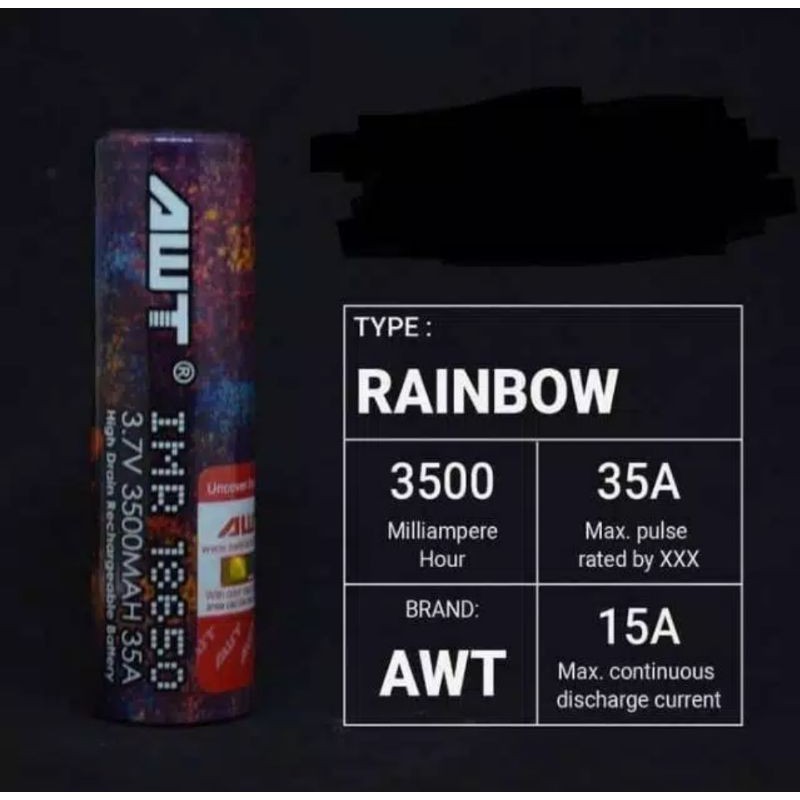 BATRE VAPEE VAPOOR MERK AWT RAINBOW 3500MAH HARGA SATUAN