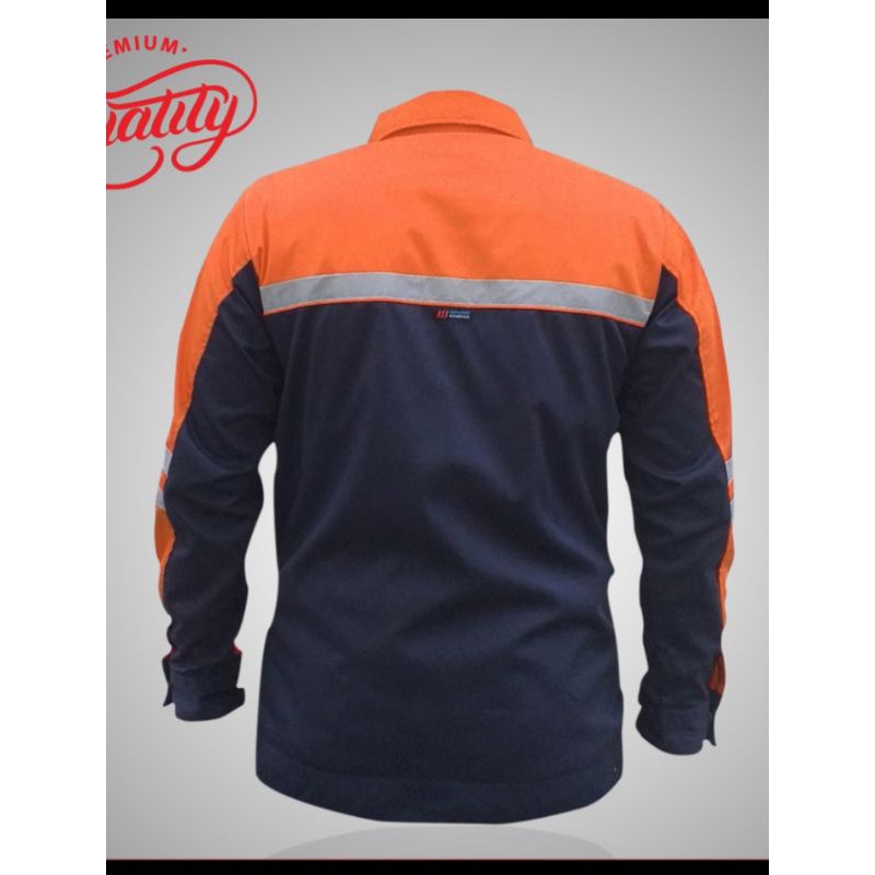 BAJU SAFETY SERAGAM KERJA ATASAN SEMI JAKET FREE LOGO K3 BENDERA