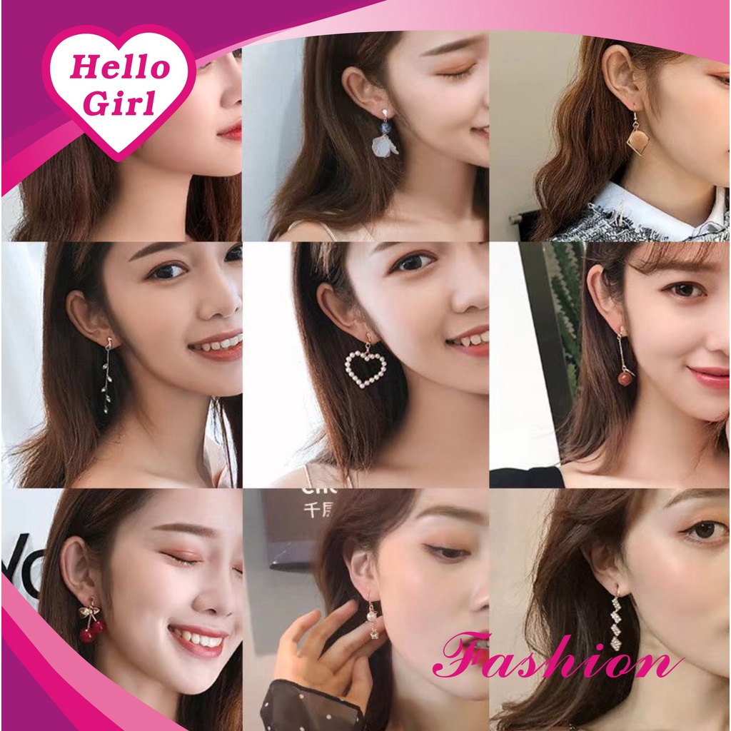 (Hello Girl) E44 Sepasang Anting Korean retro fashion Wanita Anting Jepit Gaya Korea Import