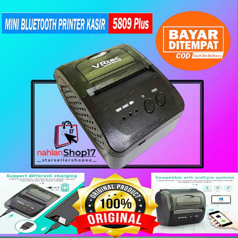 PRINTER MINI PORTABLE BLUETOOTH / MINI PRINTER VRTEC 5809 THERMAL PRINTER BLUETOOTH ZJIANG MOKA