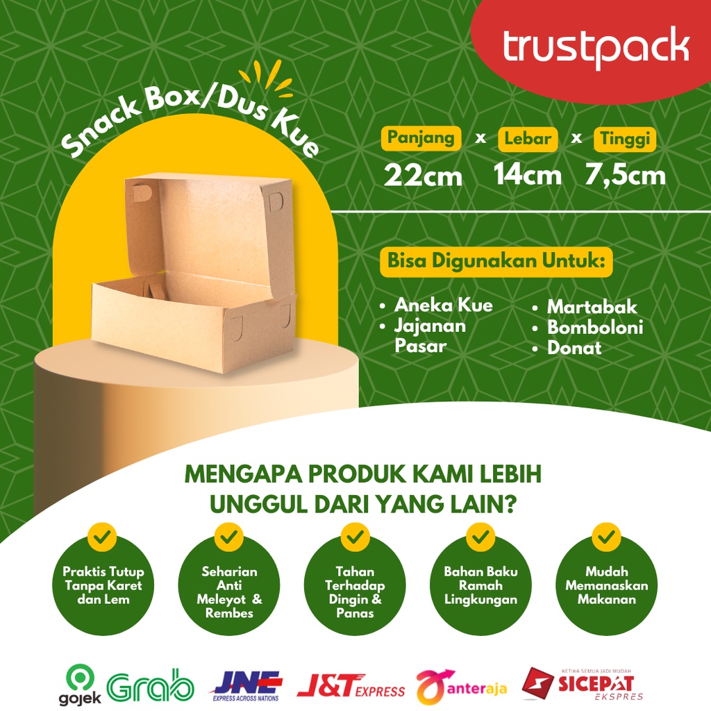 BOX DUS KARDUS KOTAK BROWNIES ROTI MARTABAK 22x14x7,5 KRAFT LAMINASI