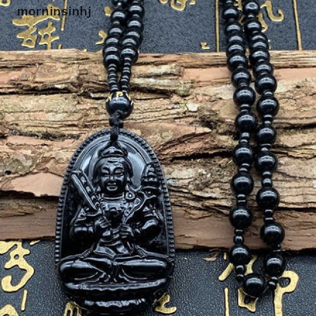 Mornin 1 Pc Kalung Rantai Dengan Liontin Batu Obsidian Warna Hitam Untuk Pria