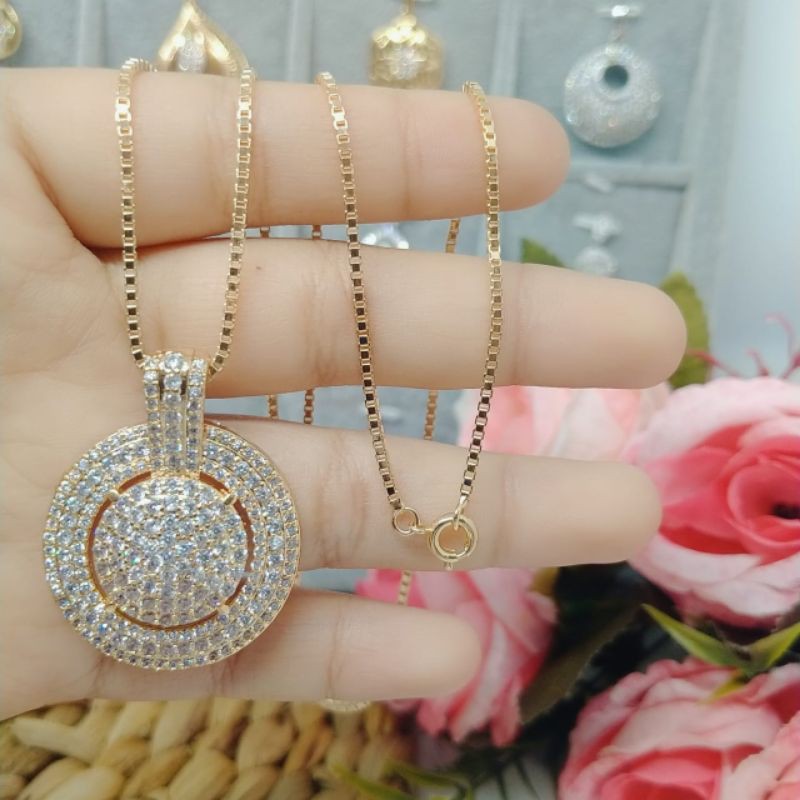 kalung Rodhium rantai italy kaca