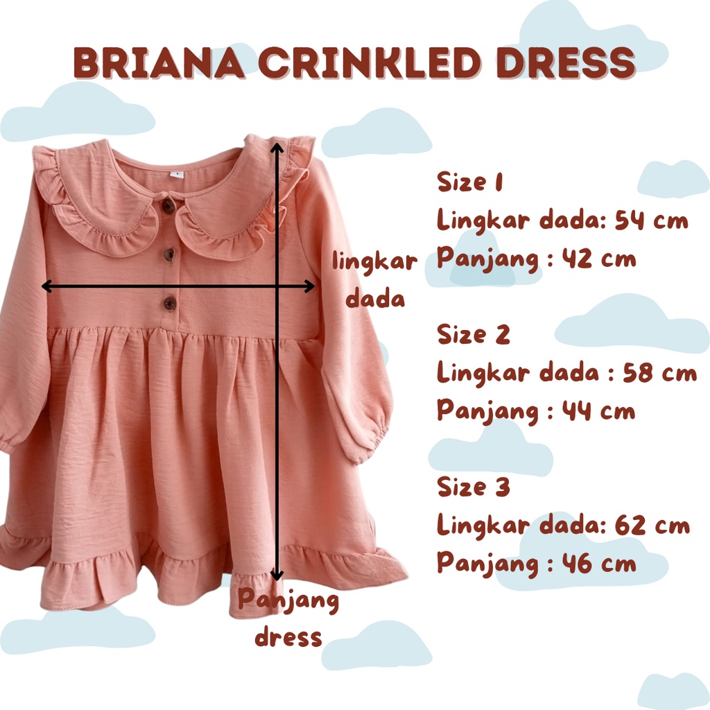 IMPORT dress crinkcled anak perempuan 1-3 tahun dress rayon dress baby balita cewek 0 1 2 3 tahun BRIANA DRESS tunik bayi tunik anak perempuan dress lengan panjang