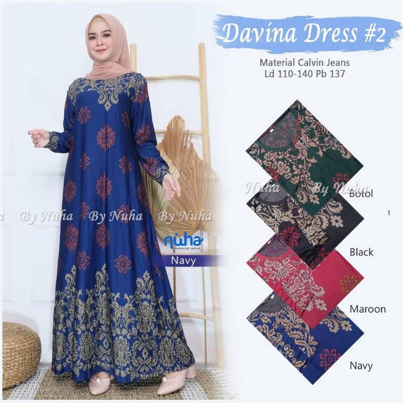 Gamis batik calvin jeans jumbo davina 2 dress maxy LD 110 bahan calvin jeans super melar