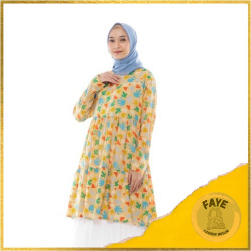 Pakaian Atasan Baju Tunik Casual Muslimah Muslim Wanita Arabelle Tunik Kuning Size 1 A112