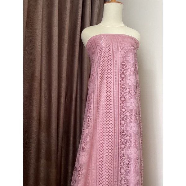 Kain Bahan Brokat Halus Renda Brukat Gamis Lace Royal Warna Dusty Pink Muda