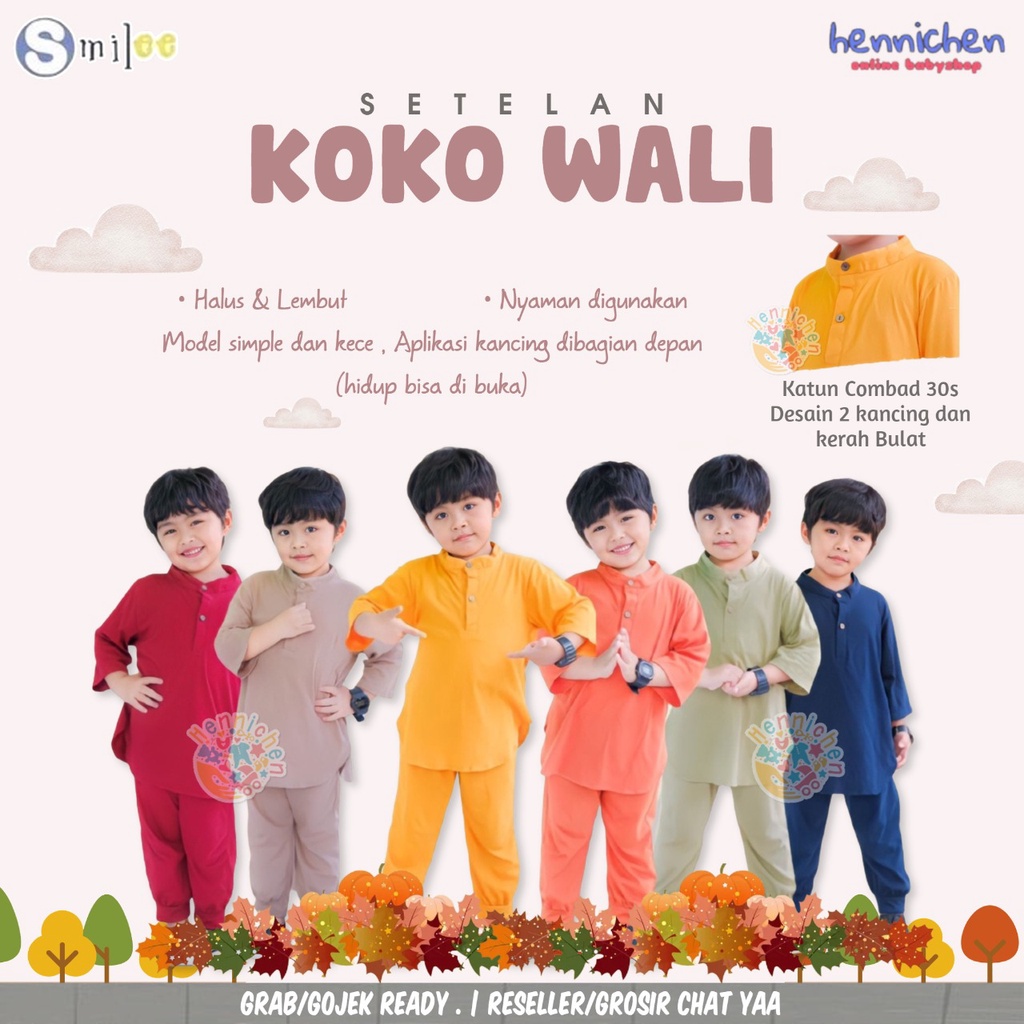 PROMO 7.7 Set Kurta Anak Koko Wali Original Smilee Bahan Combad Premium Basic Koko Daily 1 - 5 TH BAJU LEBARAN ANAK