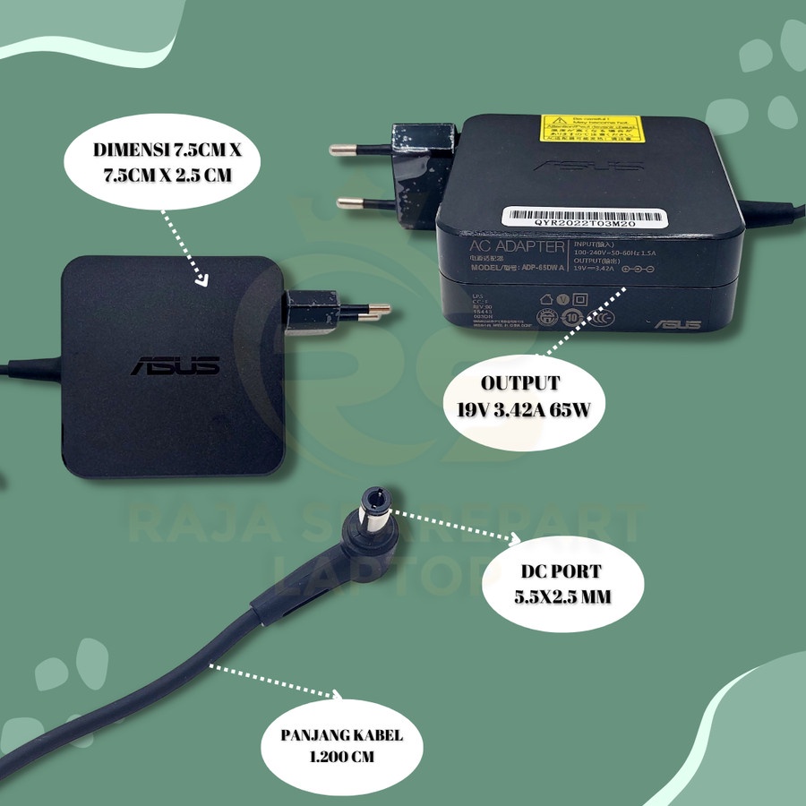 Adaptor Charger Laptop Asus 19V 3.42A DC 5.5 | 65watt A455L A455LA A455LB A455LD X450 Original