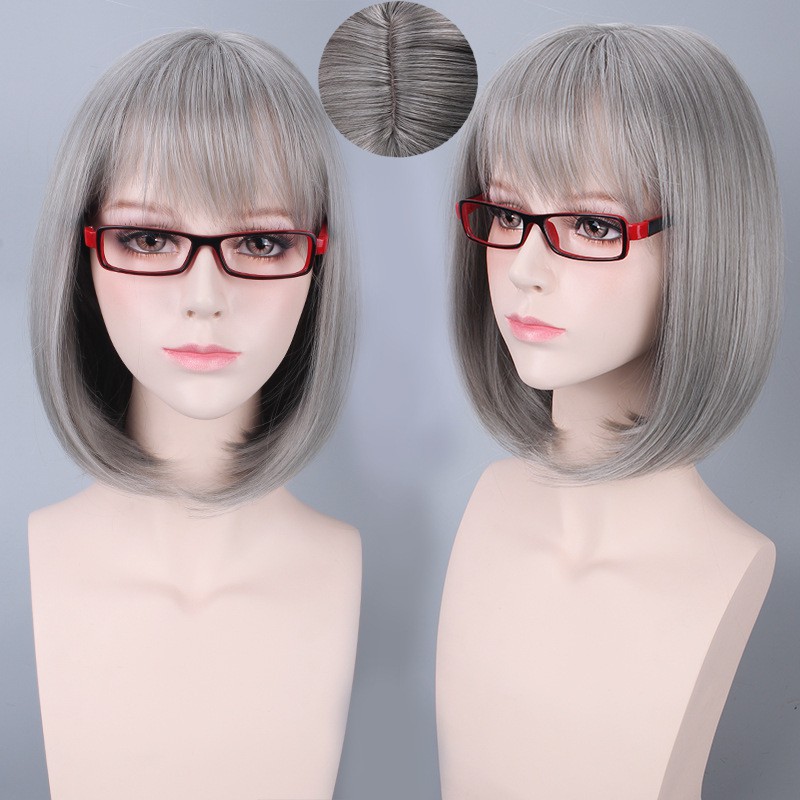 LOL-103 wig daily lolita rambut palsu cosplay wanita bob abu-abu gray silver