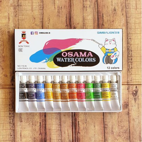 Water Colors OSAMA Simbalion 12 Warna - Cat Air 12 Warna 110-N - Watercolors Tube Set