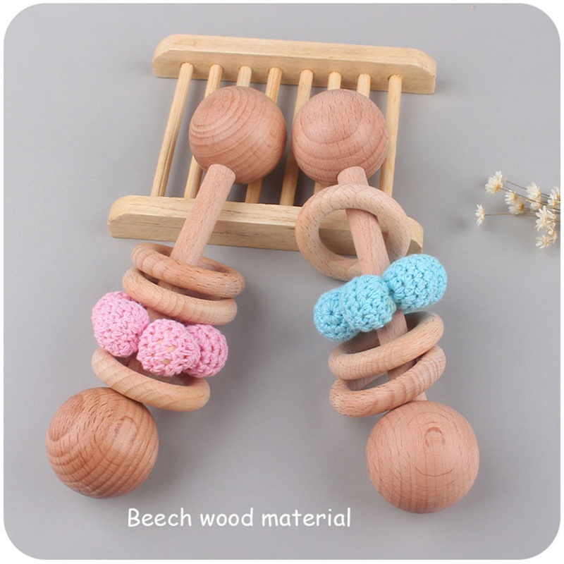 Mary Mainan Rattle Teether Bahan Kayu + Wol Rajut Untuk Bayi