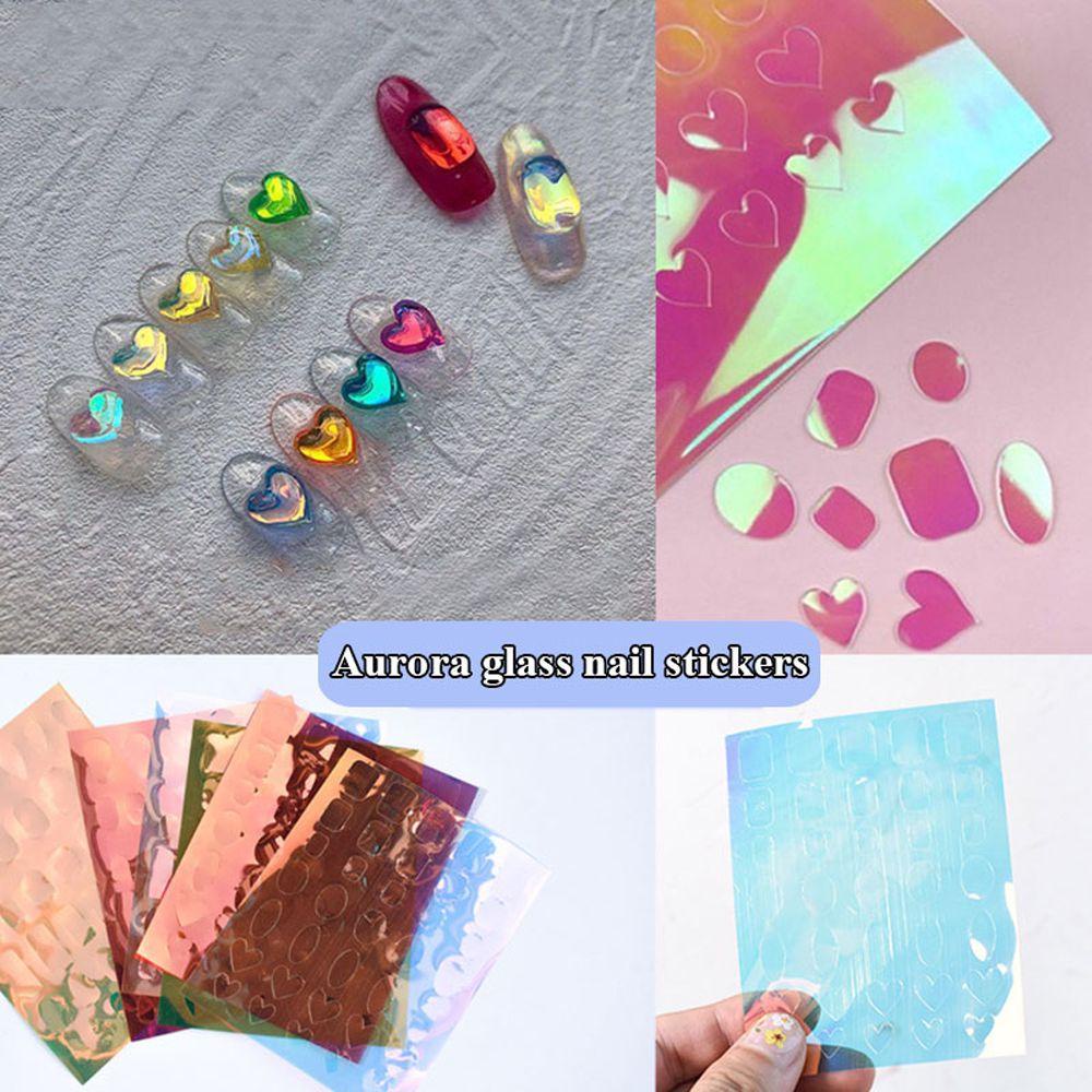 AUGUSTINA Agustina Aurora Kuku Foil Hati Wanita Nail Art Decals Manicure Nail Art Dekorasi Hologram Film 3D Cellophane Kertas