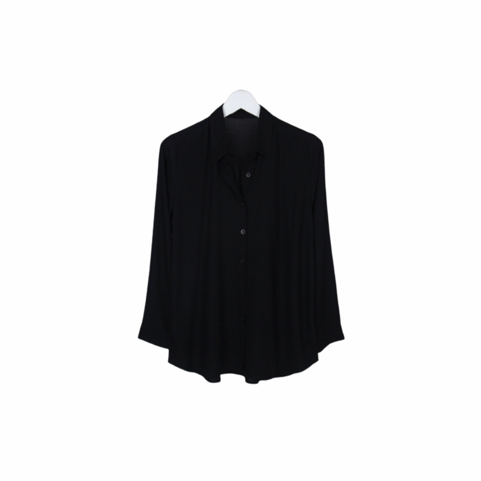 KEMEJA WANITA POLOS LENGAN PANJANG WANITA KATUN RAYON LONG SHIRT ORGANIK-Kemeja Hitam