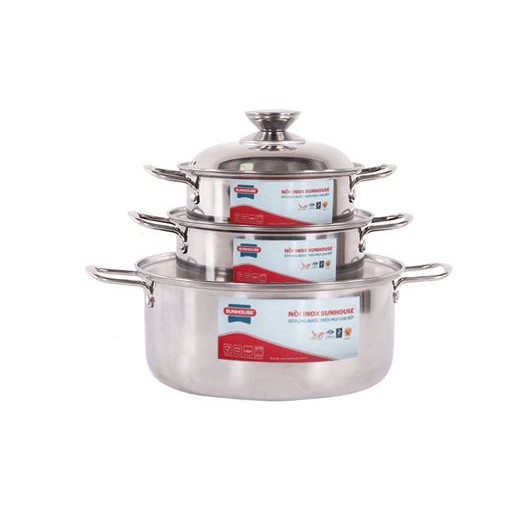 SUNHOUSE SH224 SET PANCI INOX BOTTOM SILVER 16, 18, 24 CM 1 SET