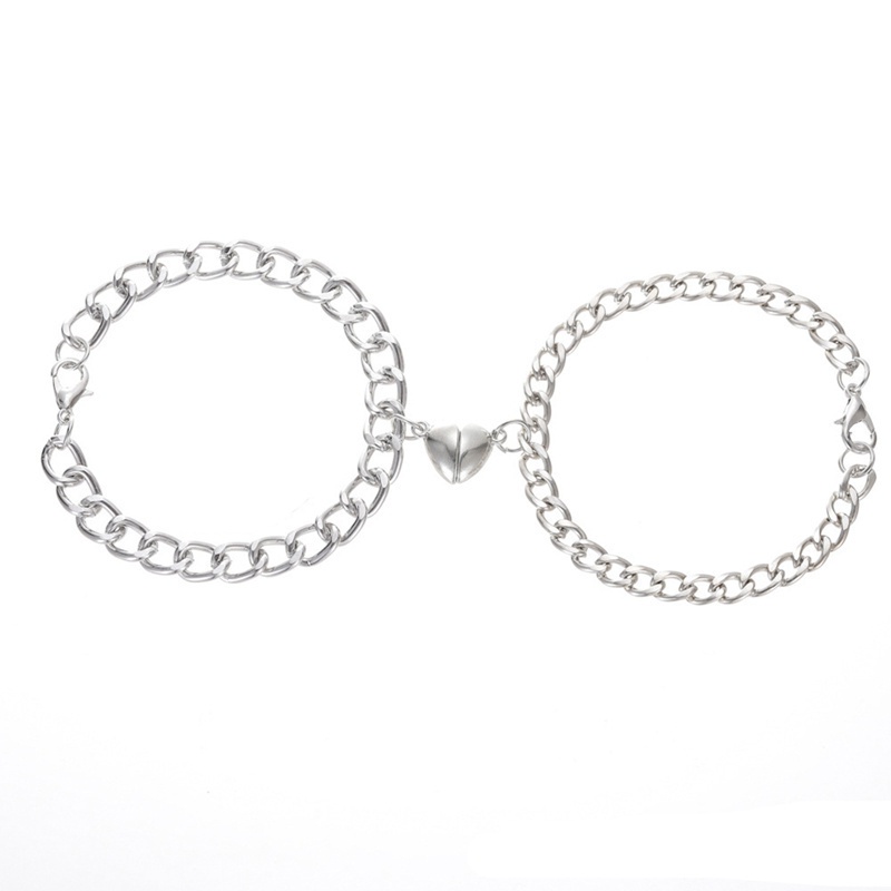 Fancyqube 2pcs Gelang Rantai Magnet Bahan Stainless Steel Warna Silver Gaya Punk Untuk Pria Dan Wanita