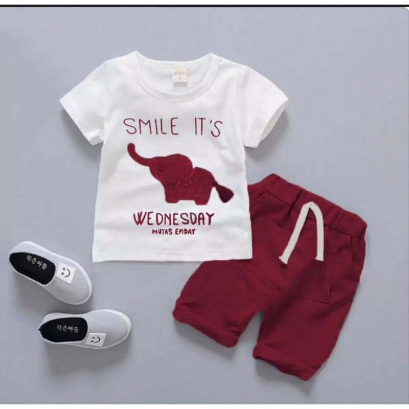 SETELAN KAOS ANAK TERBARU/SET KAOS SMILE' MOTIF GAJAH,1-5 THN