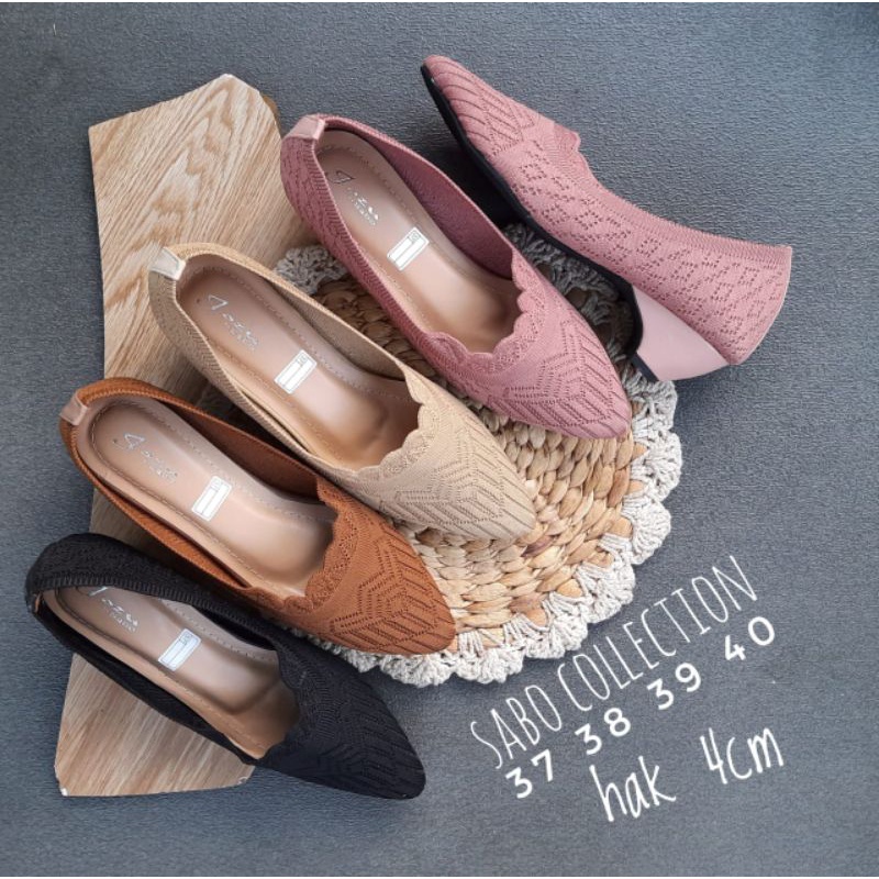 Sepatu Formal/ Kantor Wanita Hak Tinggi Import Rajut 7655