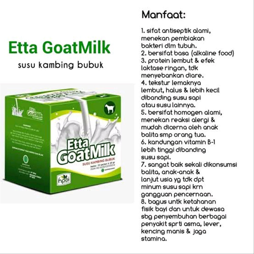 Etta Goat Milk Hni Hpai Hni Etta Goat Milk Original Bpom Halal Hni Susu Kambing Etawa Indonesia