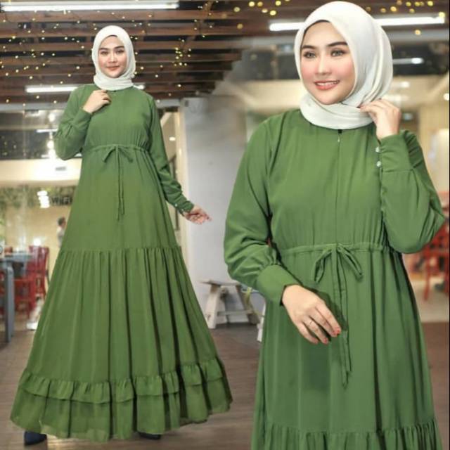 Dress Muslim / Baju Gamis Wanita Hijab Fashion Busui Friendly Arhafahh - Army