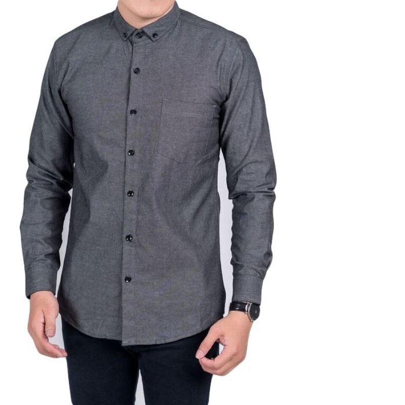 TURUN HARGA!!  Kemeja Polos Katun Kerja Kantor Formal Lengan Panjang Pria - Kemeja Polos Pria M L XL