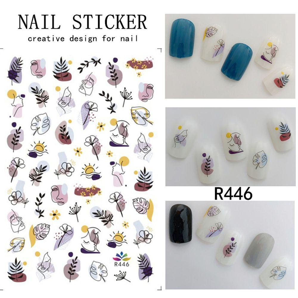 AUGUSTINA Agustina Stiker Nail Art Lucu Tahan Air Indah Smiley Face Awan Perekat Diri Manikur Aksesoris Bunga Angka Abstrak 3D Kuku Decal