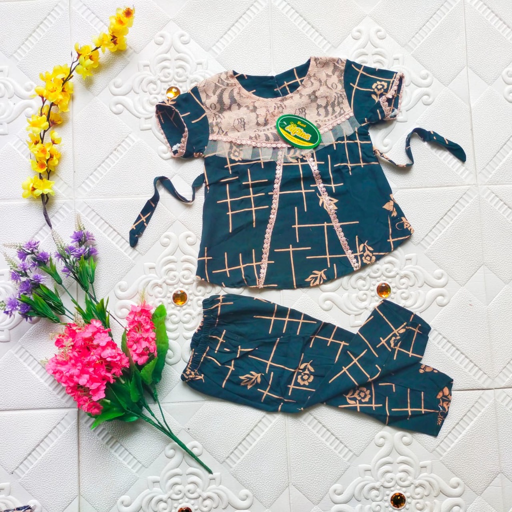 Setelan Celana Piyama Motif LV &amp; ANGGUR Renda Anak 1 - 6 Tahun Tali Belakang One Set Anak