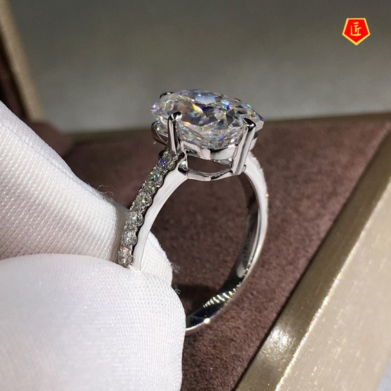 [Ready Stock]Elegant 18K Platinum Moissanite Square Diamond Ring