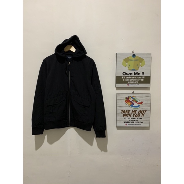 bomber varsity polham removable hoodie hitam black second bekas