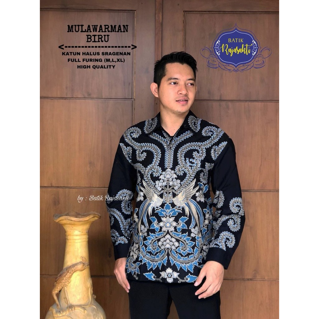 Kemeja Batik Mulawarman Biru Lengan Panjang | Hem Batik