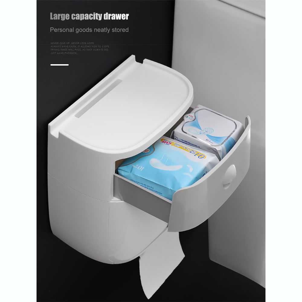 Dispenser Kotak Tempat Tisu Dinding Kamar Mandi Tissue Storage Toilet Paper Box Double Layer