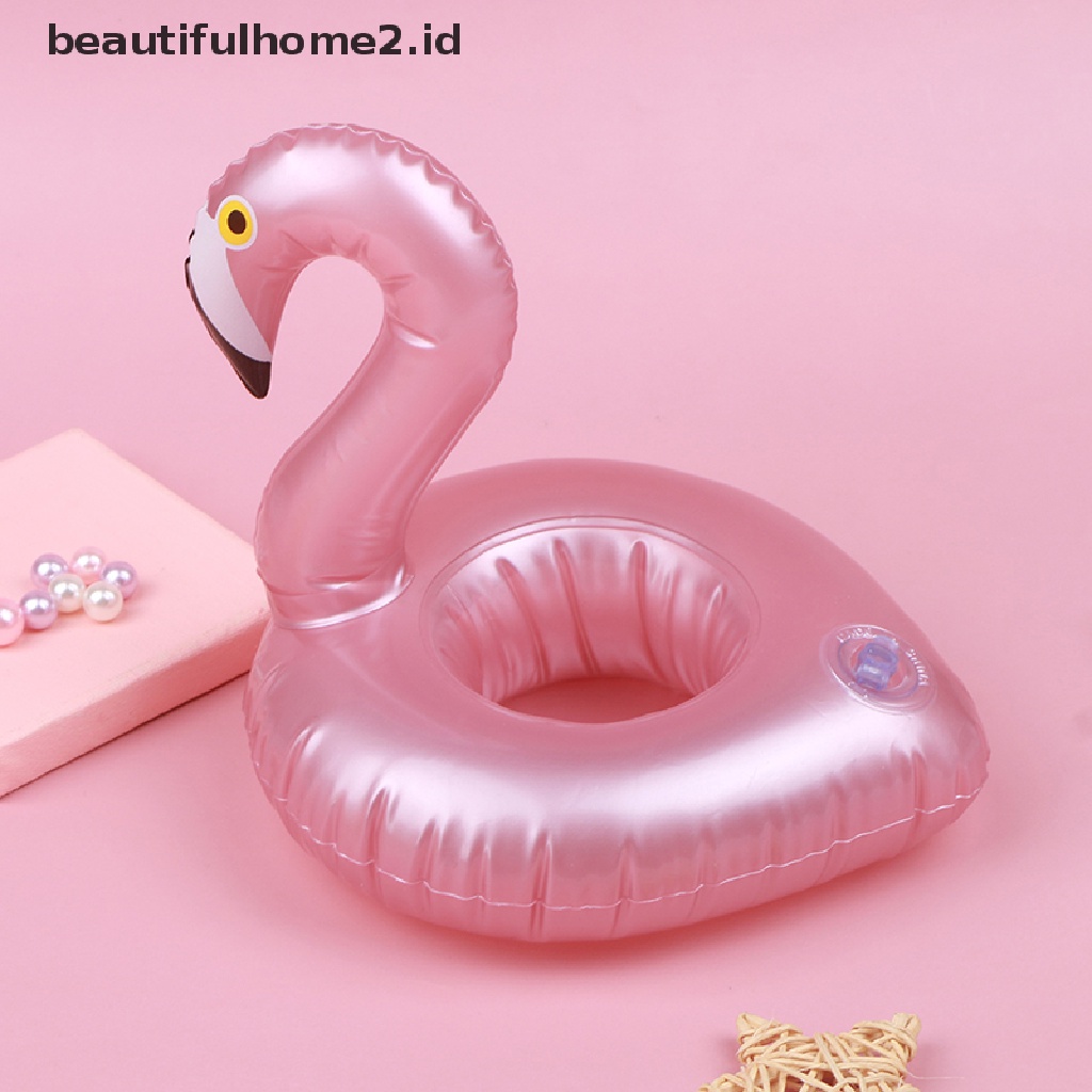 (Beautifulhome2.Id) Ban Pelampung Tiup Mini Bentuk Flamingo Holder Gelas Minuman Untuk Pesta Kolam Renang